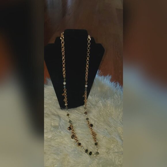 💃 Gold tone Imitation Pearl, Flower Currency & Bead Strand Necklace. 🌴 - Picture 7 of 9